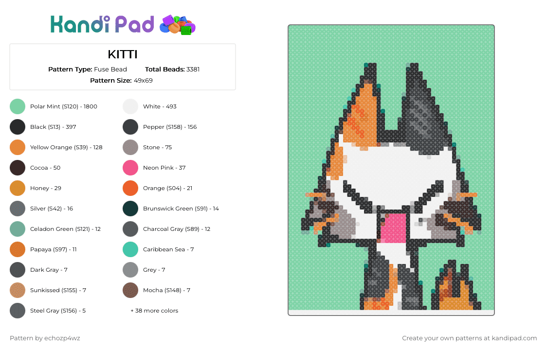 KITTI - Fuse Bead Pattern by deleted_user_697672 on Kandi Pad - teal