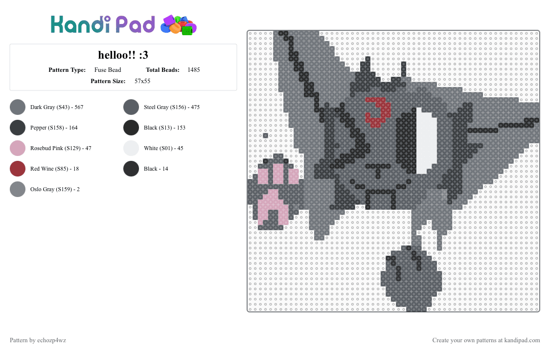 helloo!! :3 - Fuse Bead Pattern by deleted_user_697672 on Kandi Pad - gray