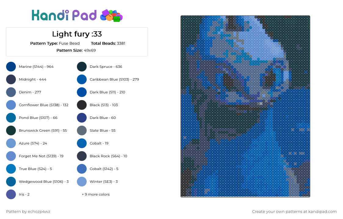Light fury :33 - Fuse Bead Pattern by deleted_user_697672 on Kandi Pad - 