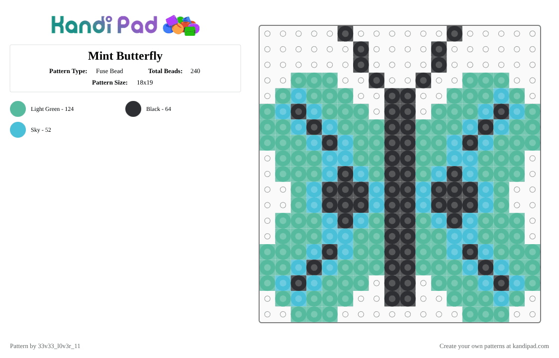 Mint Butterfly - Fuse Bead Pattern by 33v33_l0v3r_11 on Kandi Pad - teal,light blue