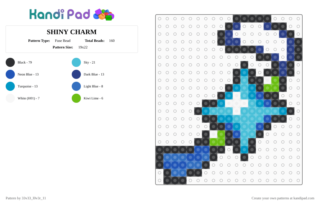 SHINY CHARM - Fuse Bead Pattern by 33v33_l0v3r_11 on Kandi Pad - black,blue,light blue