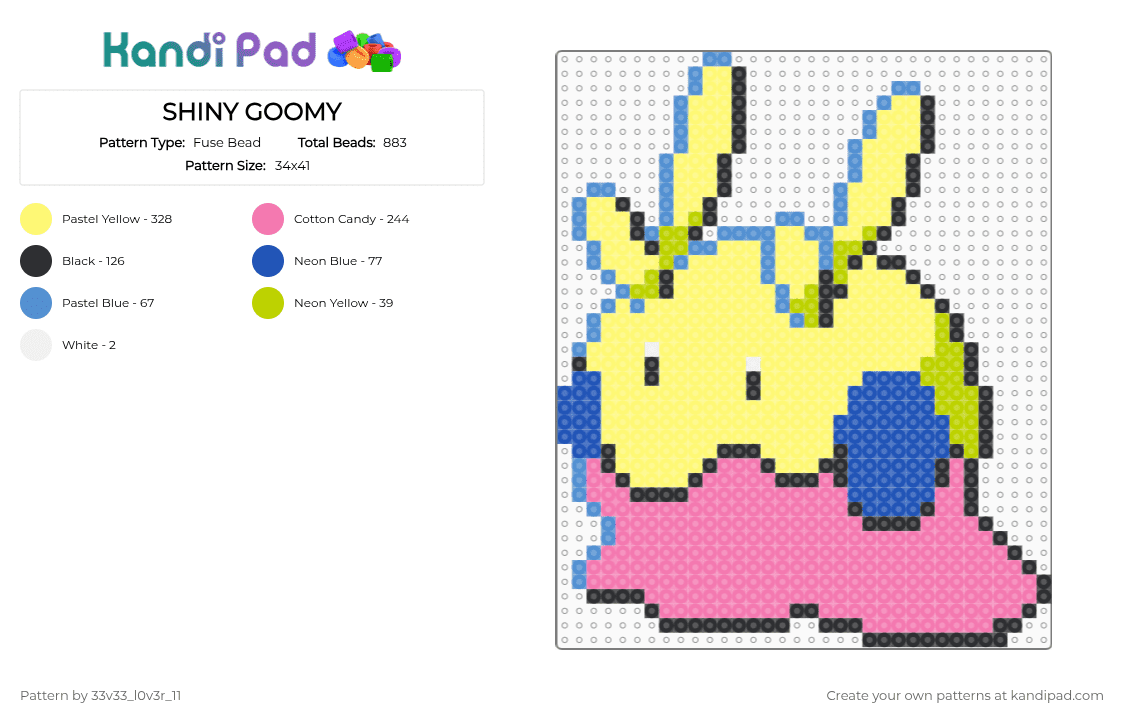 SHINY GOOMY - Fuse Bead Pattern by 33v33_l0v3r_11 on Kandi Pad - pink,yellow