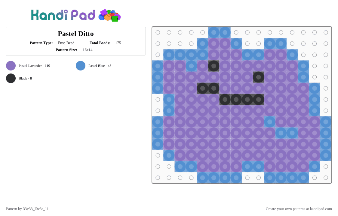 Pastel Ditto - Fuse Bead Pattern by 33v33_l0v3r_11 on Kandi Pad - light blue,blue