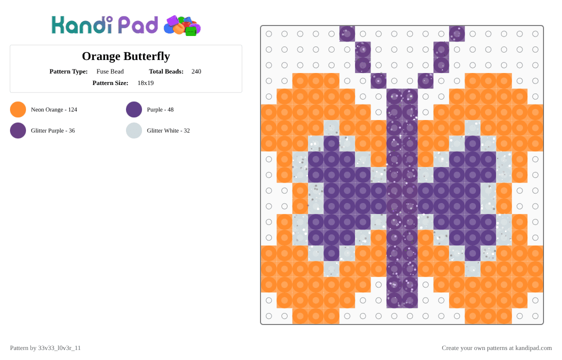 Orange Butterfly - Fuse Bead Pattern by 33v33_l0v3r_11 on Kandi Pad - purple,orange