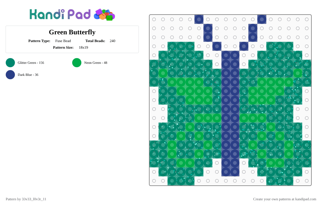 Green Butterfly - Fuse Bead Pattern by 33v33_l0v3r_11 on Kandi Pad - teal