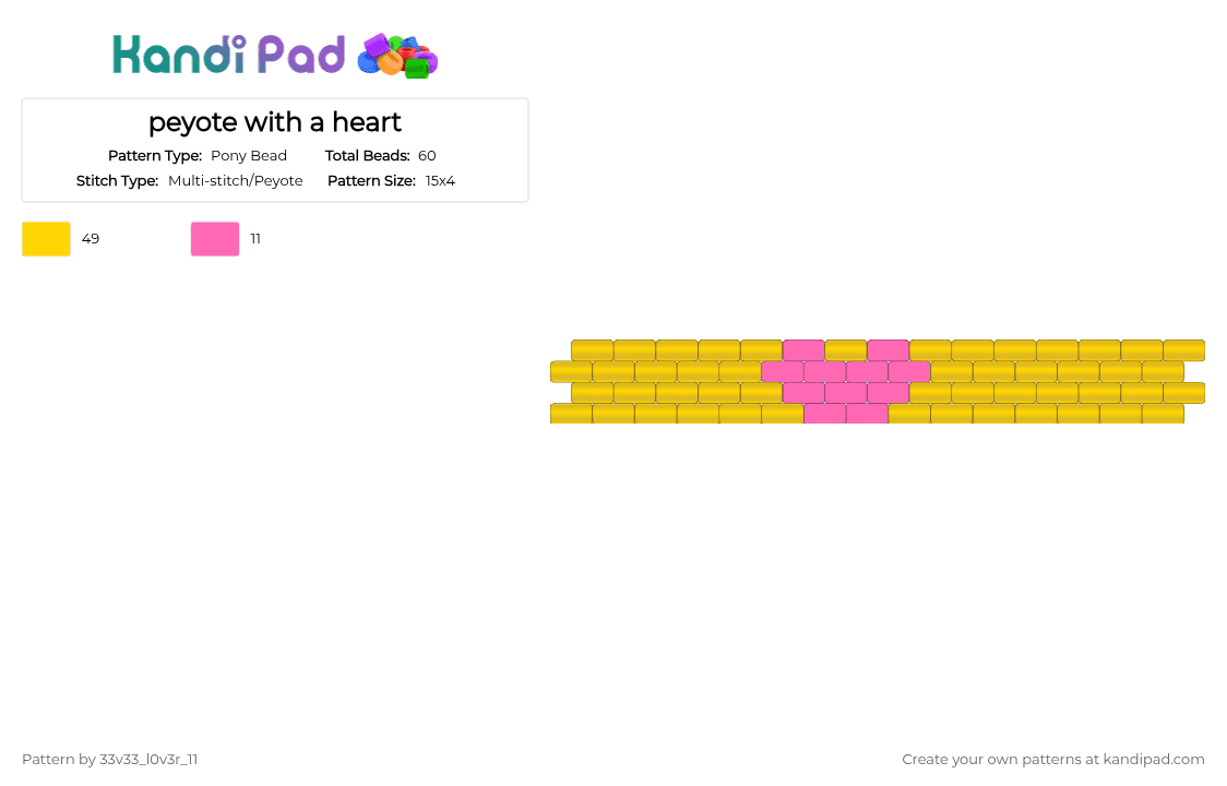 peyote with a heart - Pony Bead Pattern by 33v33_l0v3r_11 on Kandi Pad - yellow