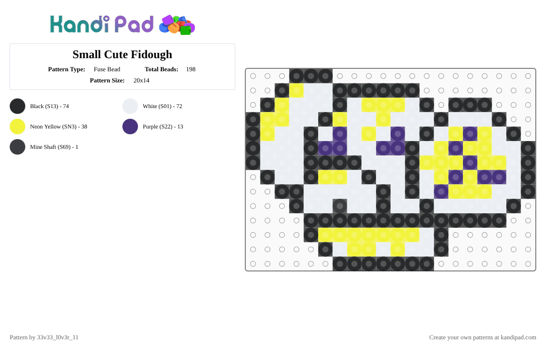 Small Cute Fidough - Fuse Bead Pattern by 33v33_l0v3r_11 on Kandi Pad - white,yellow