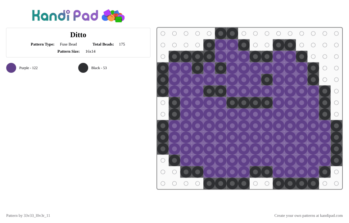 Ditto - Fuse Bead Pattern by 33v33_l0v3r_11 on Kandi Pad - black,purple