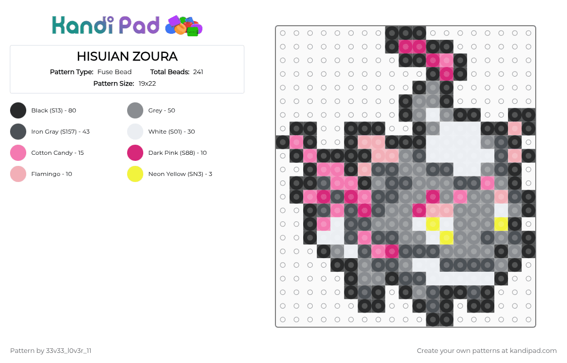 HISUIAN ZOURA - Fuse Bead Pattern by 33v33_l0v3r_11 on Kandi Pad - purple,pink,gray