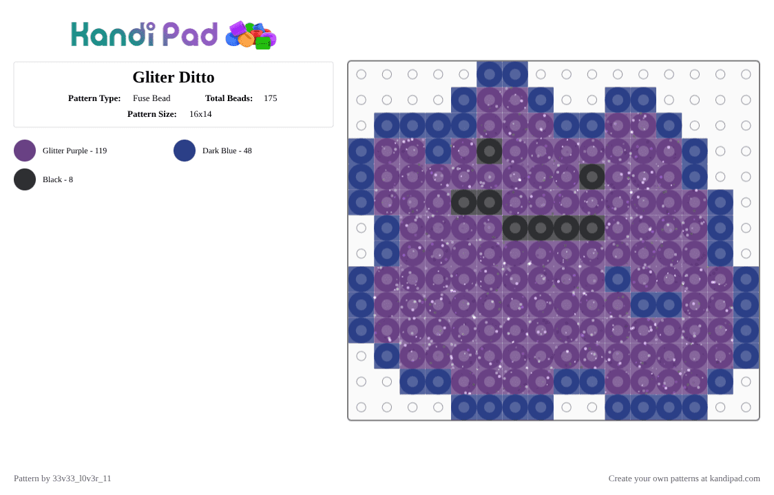 Gliter Ditto - Fuse Bead Pattern by 33v33_l0v3r_11 on Kandi Pad - blue,purple