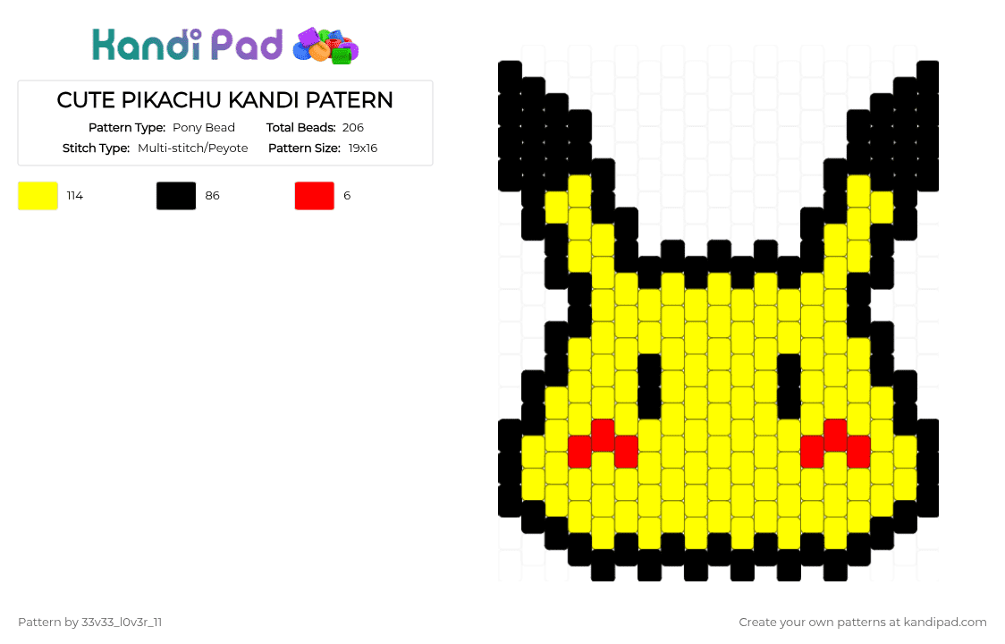 CUTE PIKACHU KANDI PATERN - Pony Bead Pattern by 33v33_l0v3r_11 on Kandi Pad - yellow