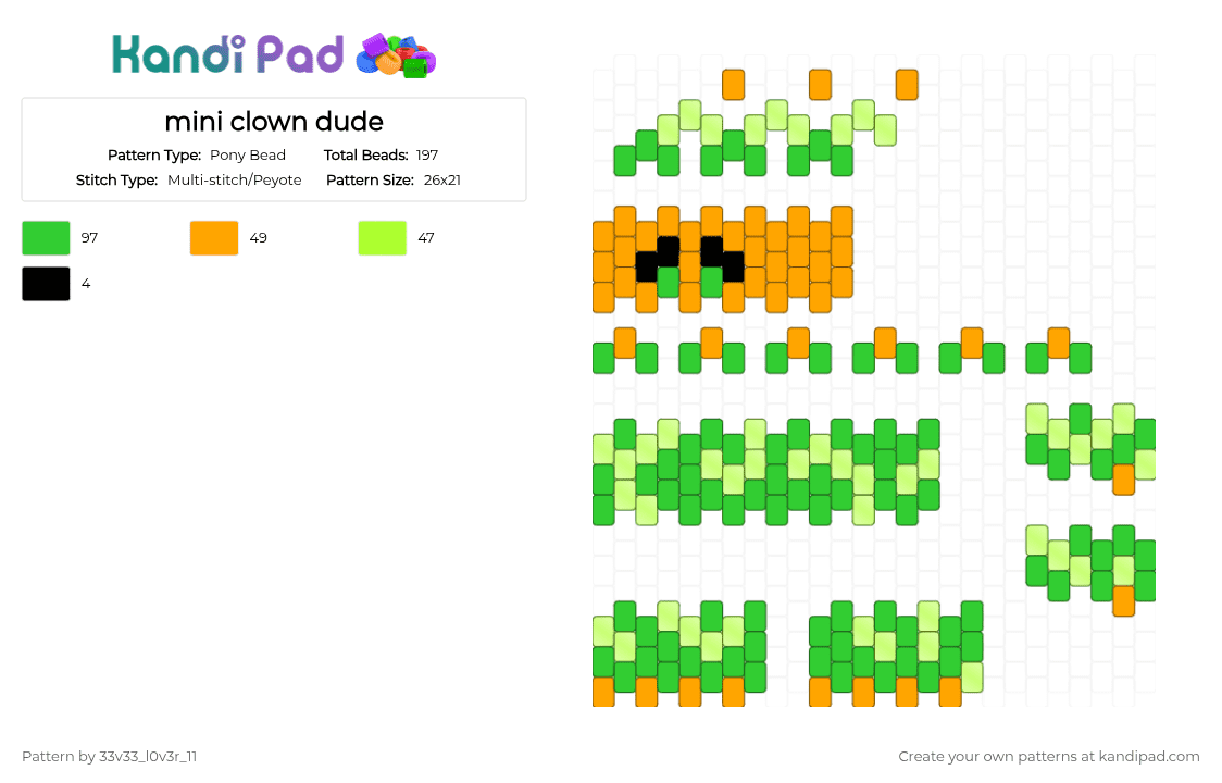 mini clown dude - Pony Bead Pattern by 33v33_l0v3r_11 on Kandi Pad - 