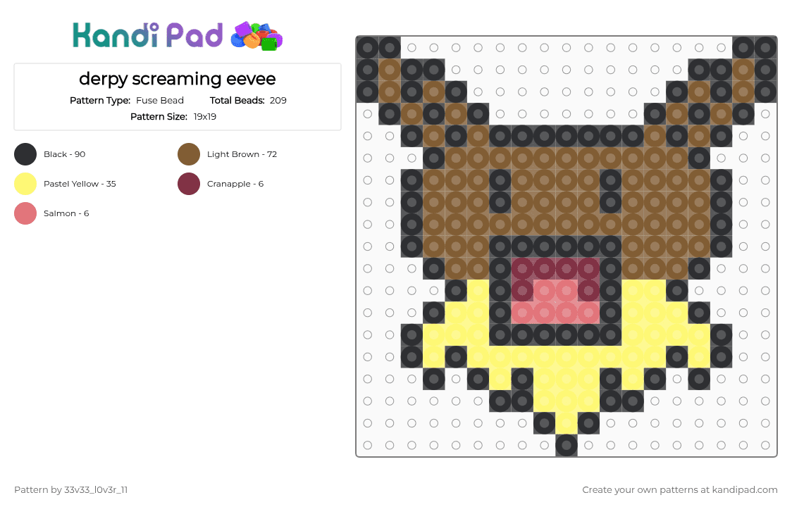 derpy screaming eevee - Fuse Bead Pattern by 33v33_l0v3r_11 on Kandi Pad - tan,yellow