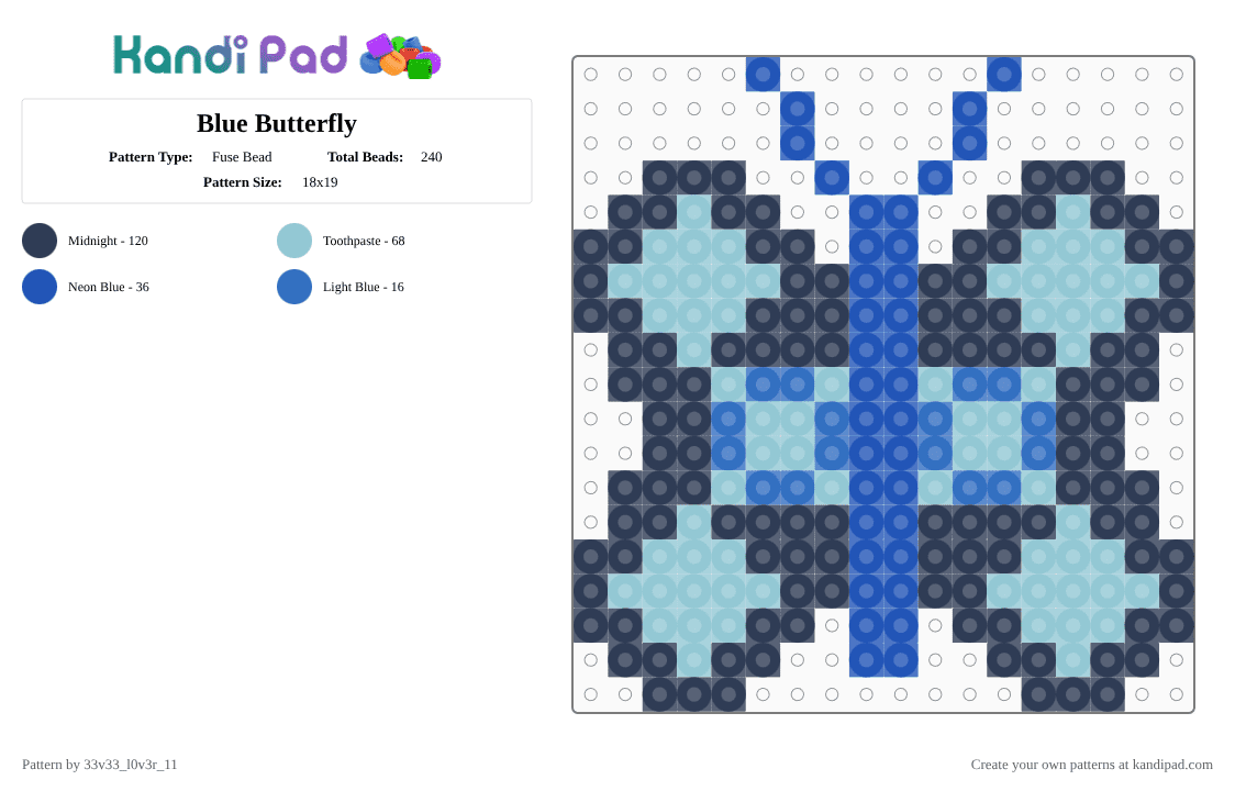 Blue Butterfly - Fuse Bead Pattern by 33v33_l0v3r_11 on Kandi Pad - purple