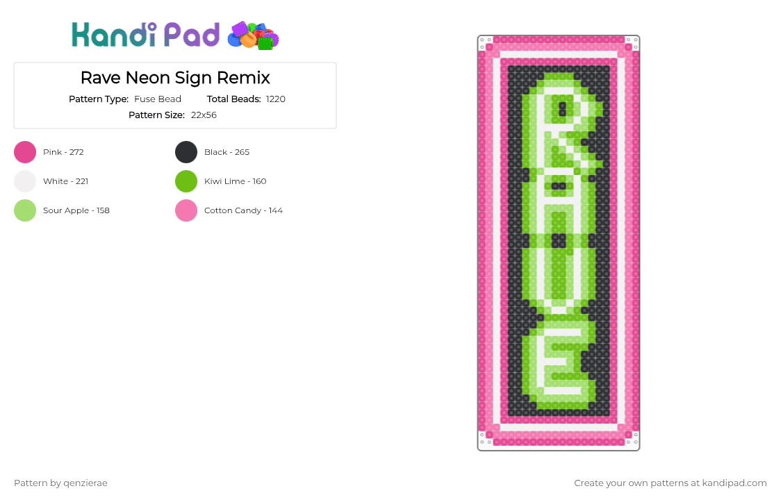 Rave Neon Sign Remix - Fuse Bead Pattern by qenzierae on Kandi Pad - pink,green