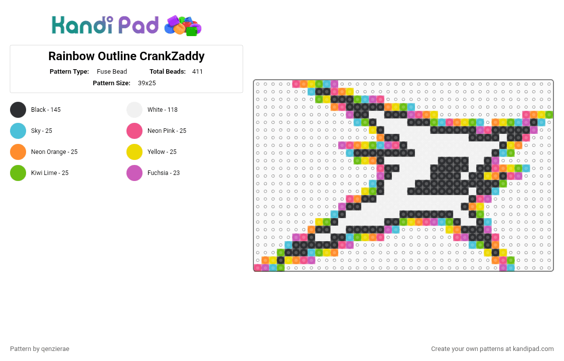 Rainbow Outline CrankZaddy - Fuse Bead Pattern by qenzierae on Kandi Pad - white,pink