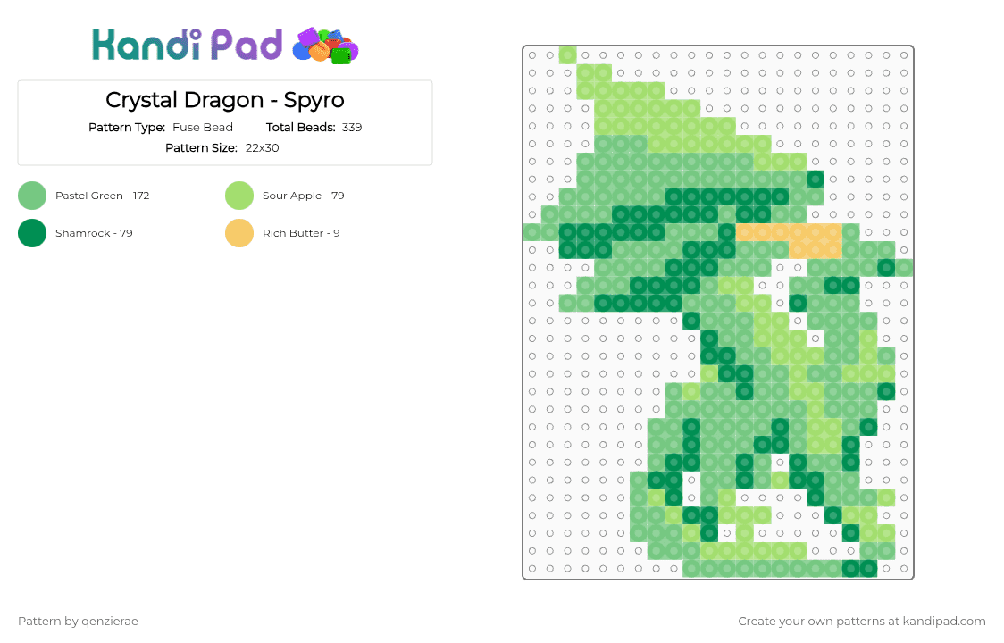 Crystal Dragon - Spyro - Fuse Bead Pattern by qenzierae on Kandi Pad - green,teal
