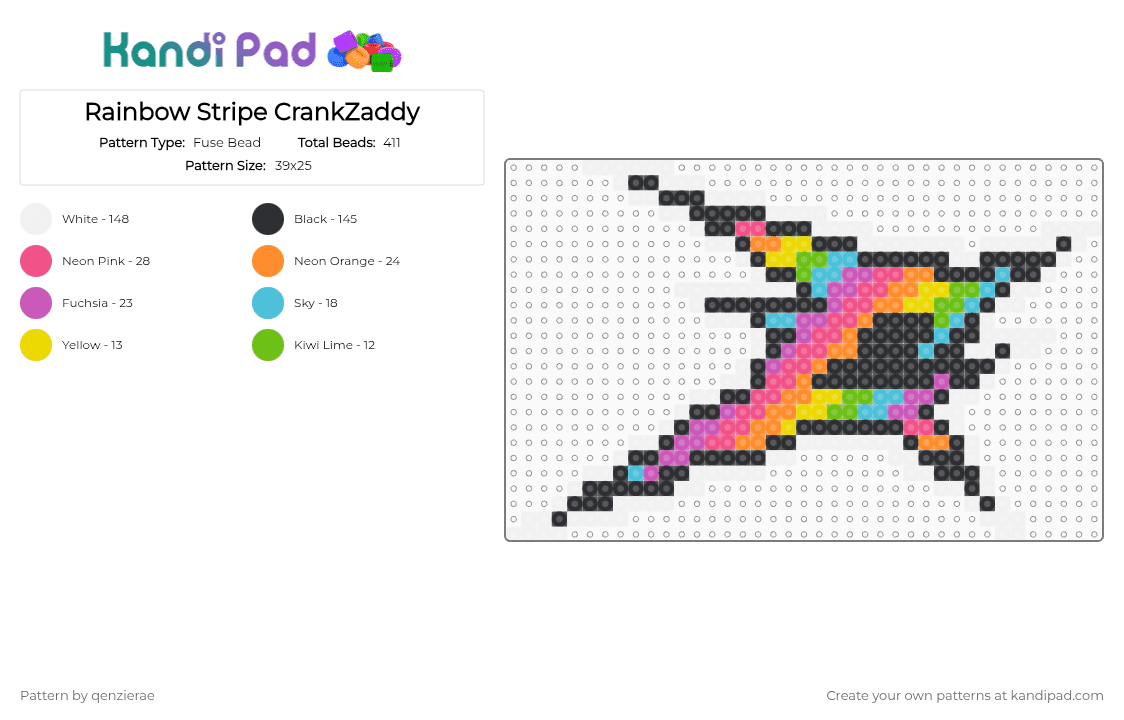 Rainbow Stripe CrankZaddy - Fuse Bead Pattern by qenzierae on Kandi Pad - crankdat,white,pink,orange