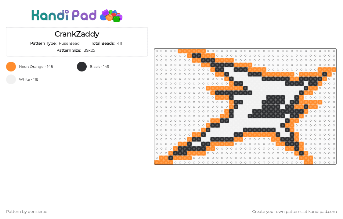 CrankZaddy - Fuse Bead Pattern by qenzierae on Kandi Pad - crankdat,orange,white