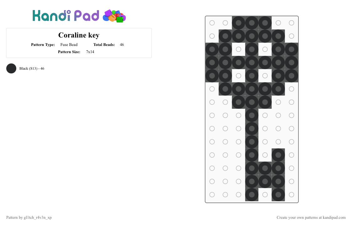 Coraline key - Fuse Bead Pattern by gl1tch_r4v3n_xp on Kandi Pad - black, charm, coraline, key, low on beads