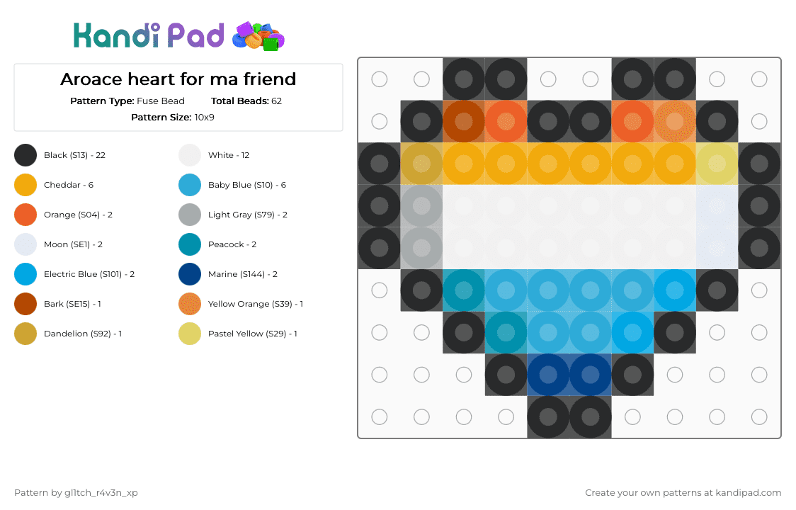 Aroace heart for ma friend - Fuse Bead Pattern by gl1tch_r4v3n_xp on Kandi Pad - orange,light blue
