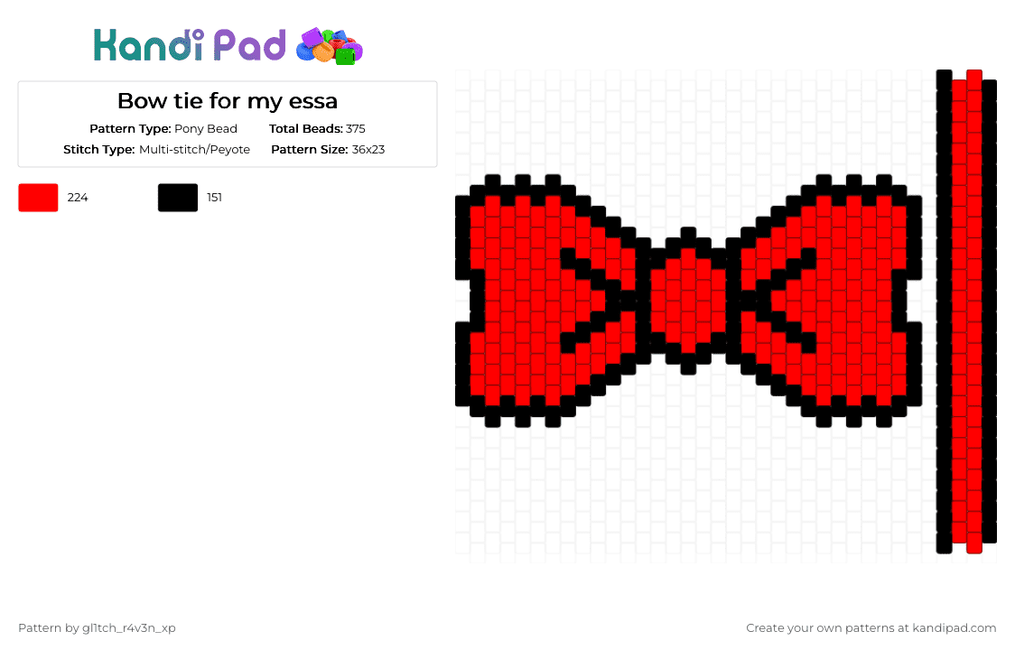 Bow tie for my essa - Pony Bead Pattern by gl1tch_r4v3n_xp on Kandi Pad - black, bow, essa, hazbin hotel, red, vox