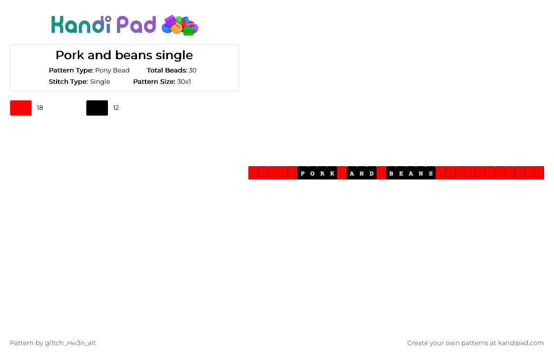 Pork and beans single - Pony Bead Pattern by gl1tch_r4v3n_xp on Kandi Pad - red,black