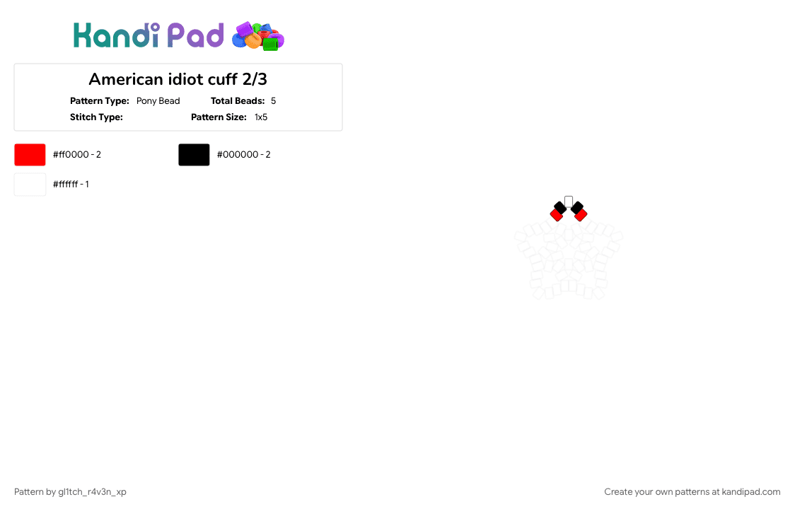 American idiot cuff 2/3 - Pony Bead Pattern by gl1tch_r4v3n_xp on Kandi Pad - red, white