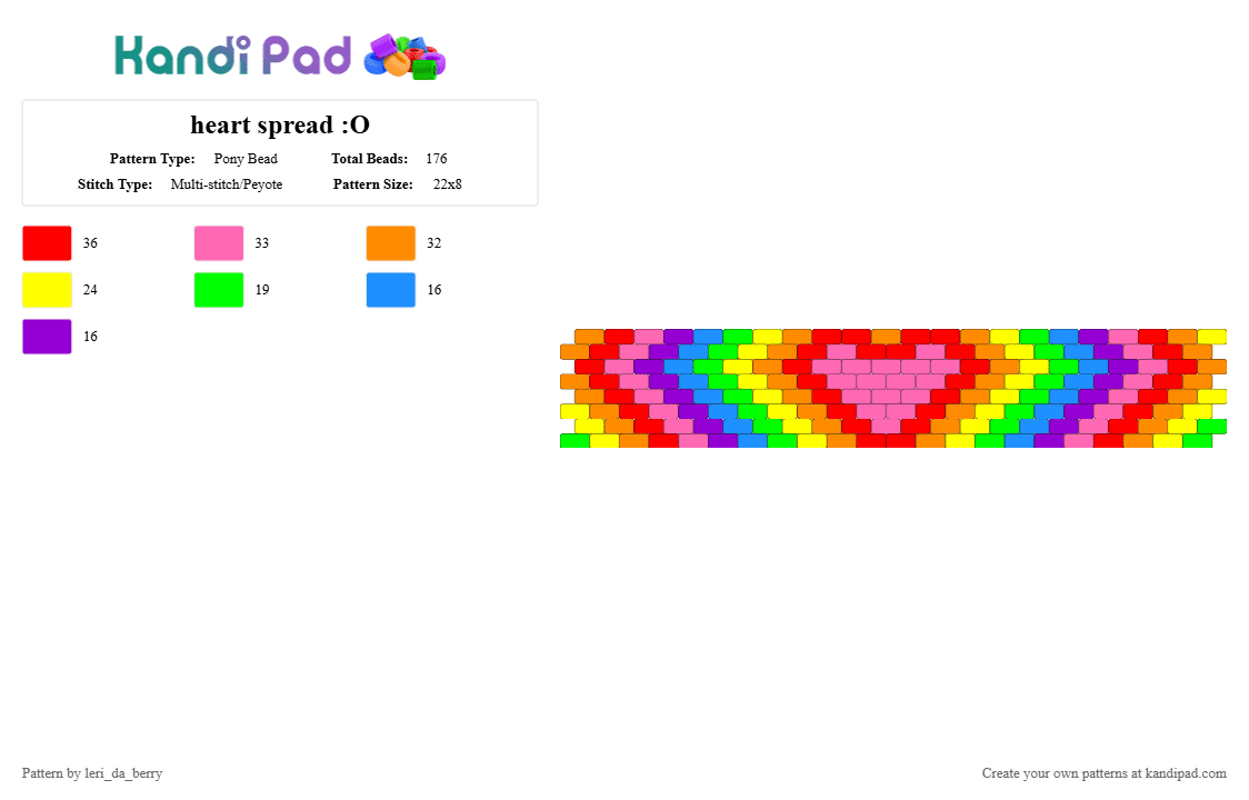 heart spread :O - Pony Bead Pattern by leri_da_berry on Kandi Pad - pink,red,orange,yellow
