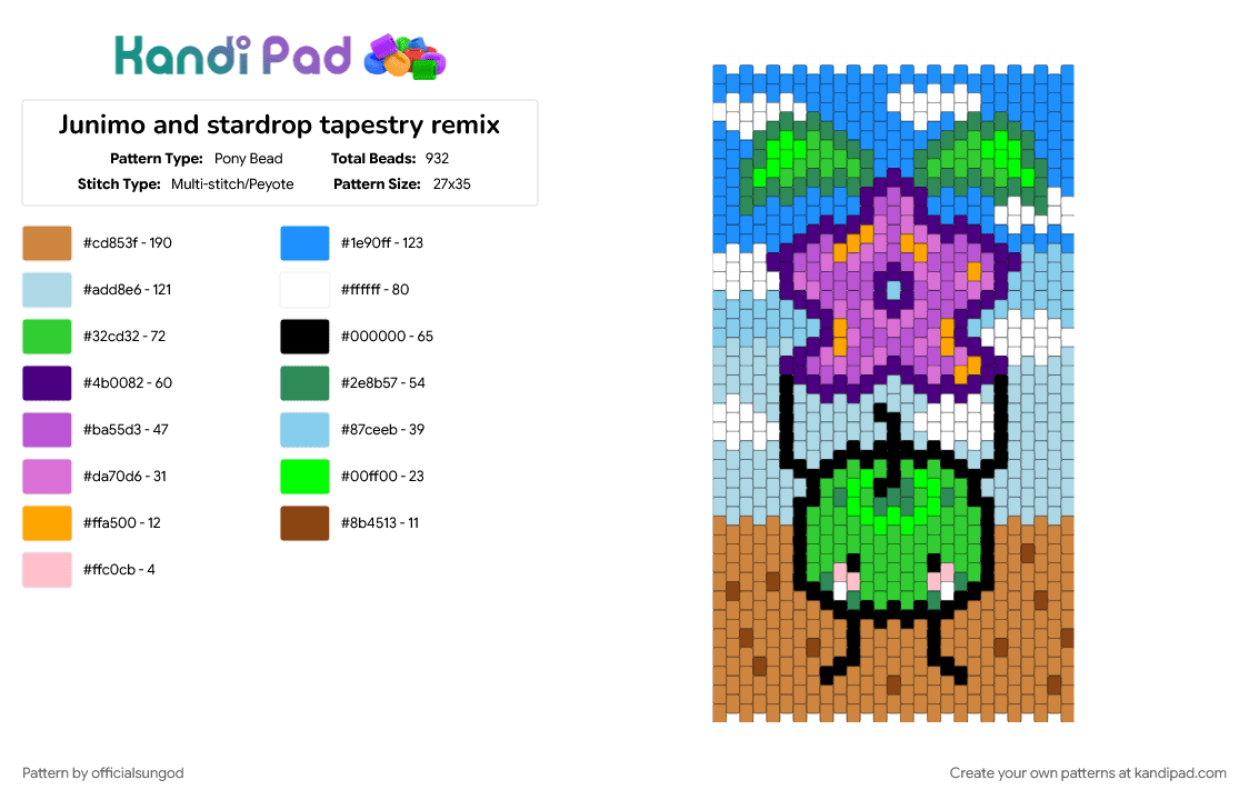 Junimo and stardrop tapestry remix - Pony Bead Pattern by officialsungod on Kandi Pad - green, light blue, orange