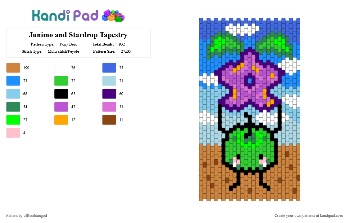 Junimo and Stardrop Tapestry - Pony Bead Pattern by officialsungod on Kandi Pad - green, light blue, orange, sdv, stardew valley