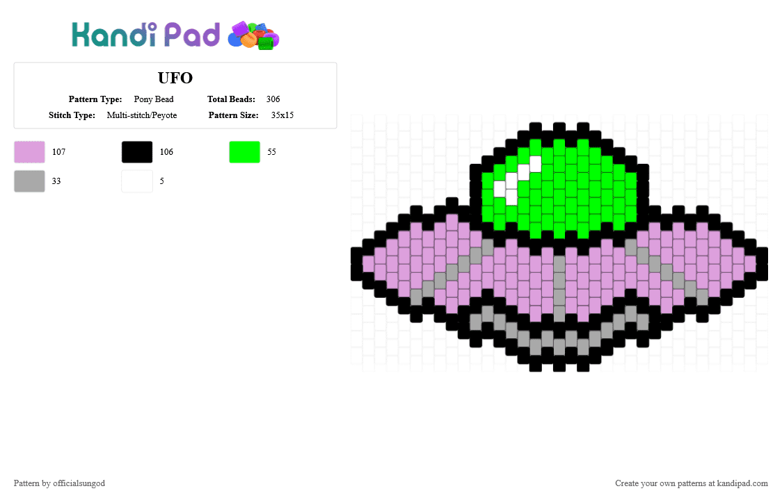UFO - Pony Bead Pattern by officialsungod on Kandi Pad - pink,space,alien,ufo,green