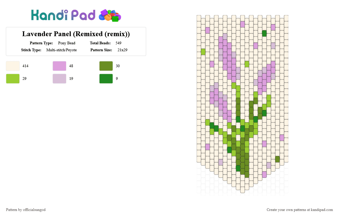 Lavender Panel (Remixed (remix)) - Pony Bead Pattern by officialsungod on Kandi Pad - white,pink,green
