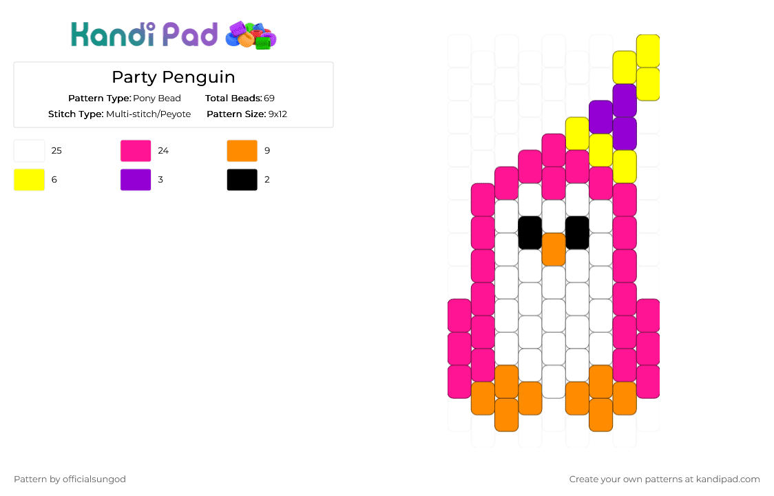 Party Penguin - Pony Bead Pattern by officialsungod on Kandi Pad - pink
