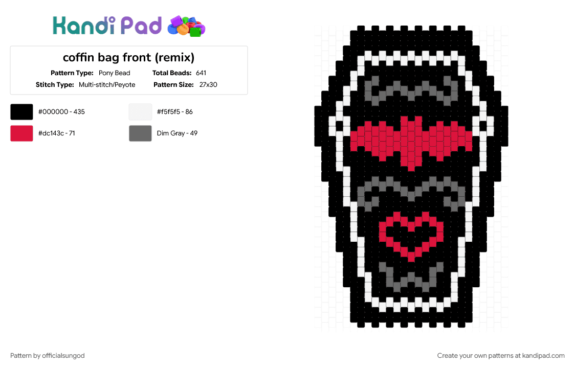 coffin bag front (remix) - Pony Bead Pattern by officialsungod on Kandi Pad - black, gray, red