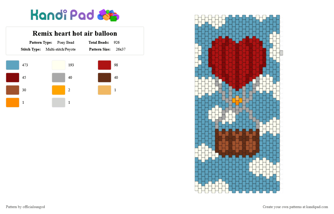 Remix heart hot air balloon - Pony Bead Pattern by officialsungod on Kandi Pad - light blue