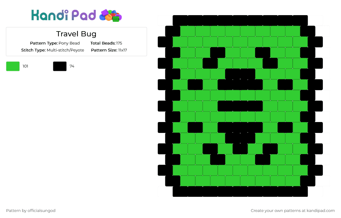 Travel Bug - Pony Bead Pattern by officialsungod on Kandi Pad - black, geocaching, green
