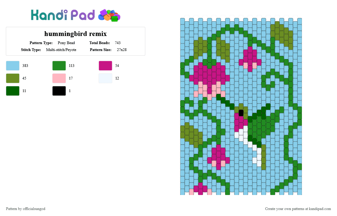 hummingbird remix - Pony Bead Pattern by officialsungod on Kandi Pad - light blue