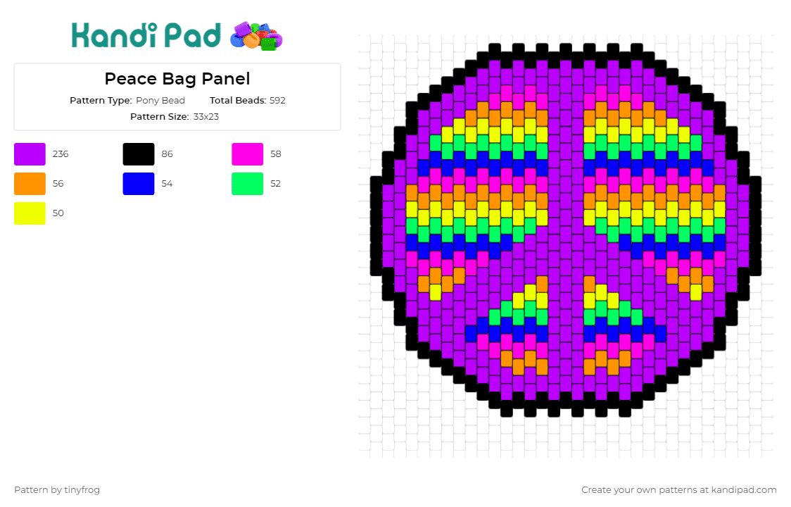 Peace Bag Panel - Pony Bead Pattern by tinyfrog on Kandi Pad - peace,rainbows,bag,purse,panel