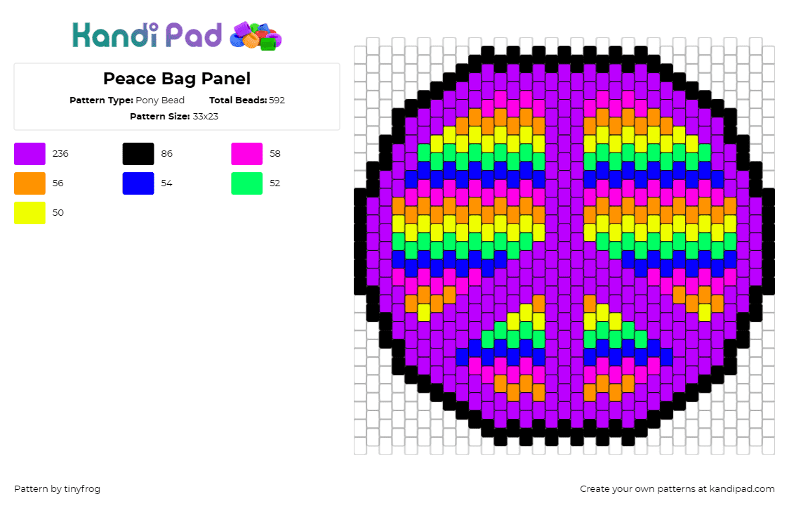 Peace Bag Panel - Pony Bead Pattern by tinyfrog on Kandi Pad - peace,rainbow,bag,purse,panel,plur,colorful,purple