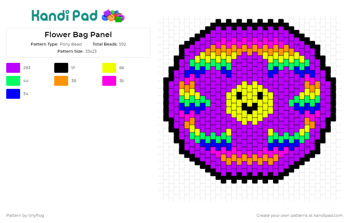 Flower Bag Panel - Pony Bead Pattern by tinyfrog on Kandi Pad - flowers,rainbows,bag,purse,panel