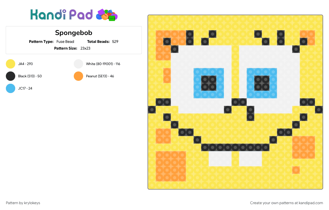 Spongebob - Fuse Bead Pattern by krylokeys on Kandi Pad - yellow