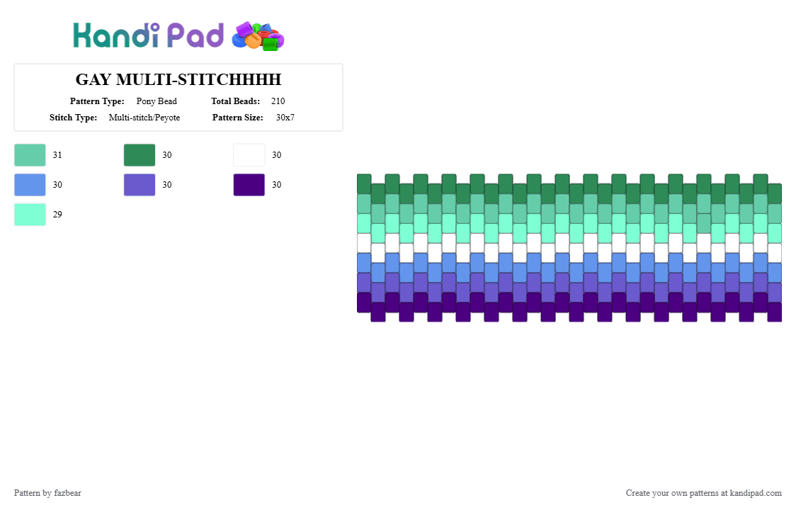Gay flag - Pony Bead Pattern by fazbear on Kandi Pad - teal