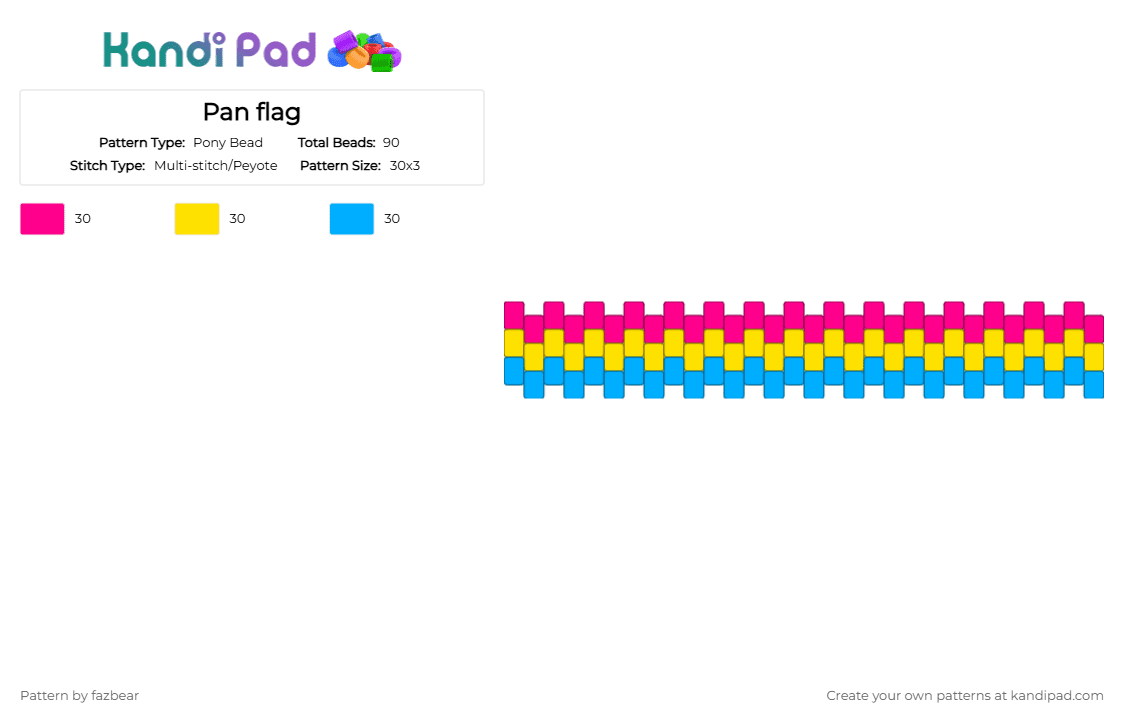 Pan flag - Pony Bead Pattern by fazbear on Kandi Pad - pink,yellow,light blue