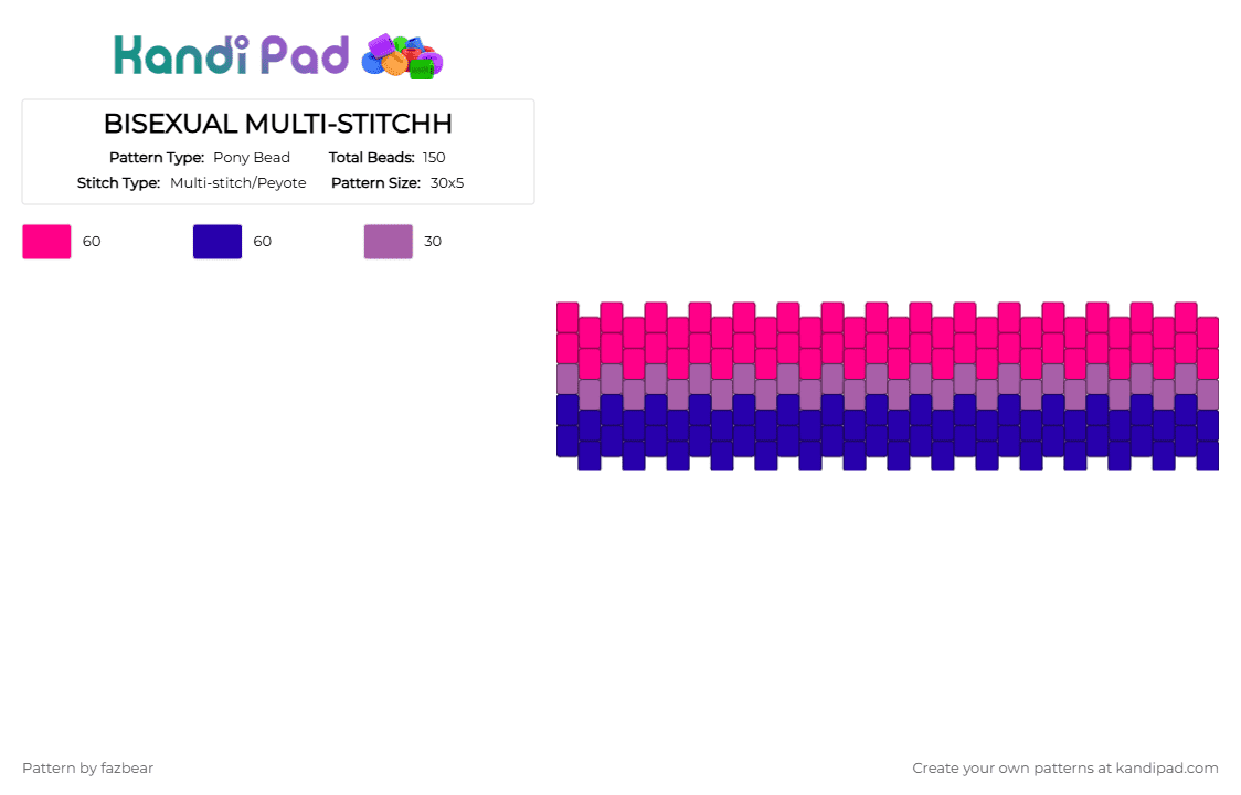 Bisexual flag - Pony Bead Pattern by fazbear on Kandi Pad - pink,purple