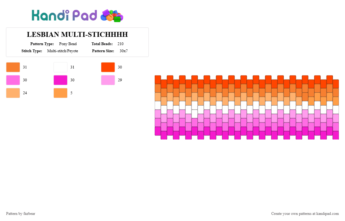 Lesbian flag - Pony Bead Pattern by fazbear on Kandi Pad - orange,pink