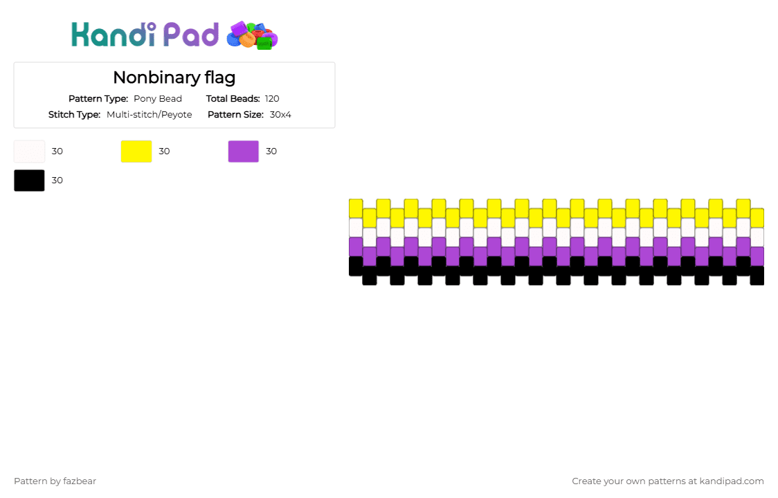 Nonbinary flag - Pony Bead Pattern by fazbear on Kandi Pad - yellow,pink