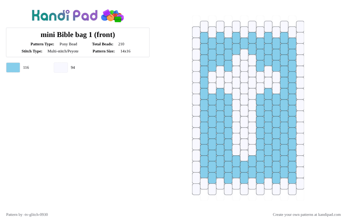 mini Bible bag 1 (front) (version 1) - Pony Bead Pattern by -tv-glitch-0930 on Kandi Pad - white,light blue,jesus,bible,bible bag,bag,cross,bag front