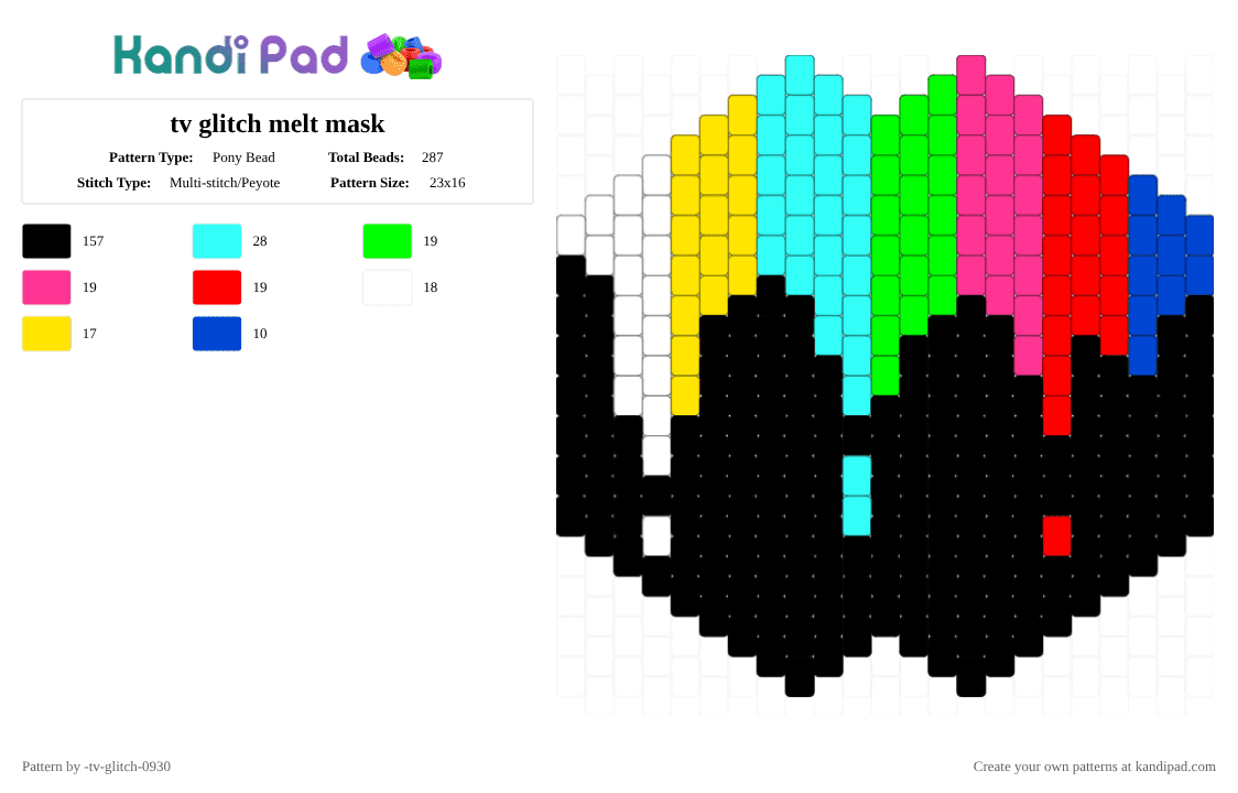 tv glitch melt mask - Pony Bead Pattern by -tv-glitch-0930 on Kandi Pad - black,light blue,pink,red,colorful,tv glitch,tv glitch melt,tv melt,mask,tv glitch mask,tv glitch melt mask