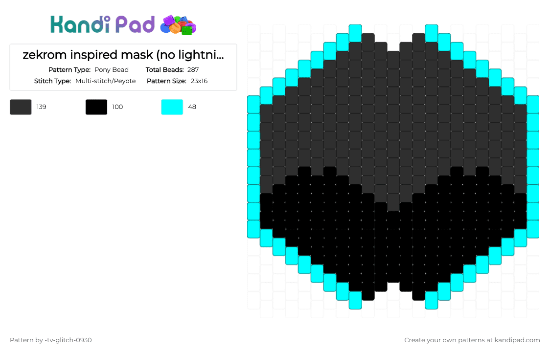 zekrom inspired mask (no lightning bolt) - Pony Bead Pattern by -tv-glitch-0930 on Kandi Pad - black,zekrom,pokemon,pokemon mask,pokemon bw,mask